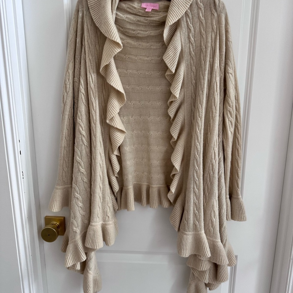 Lilly Pulitzer Beige Ruffled Cardigan